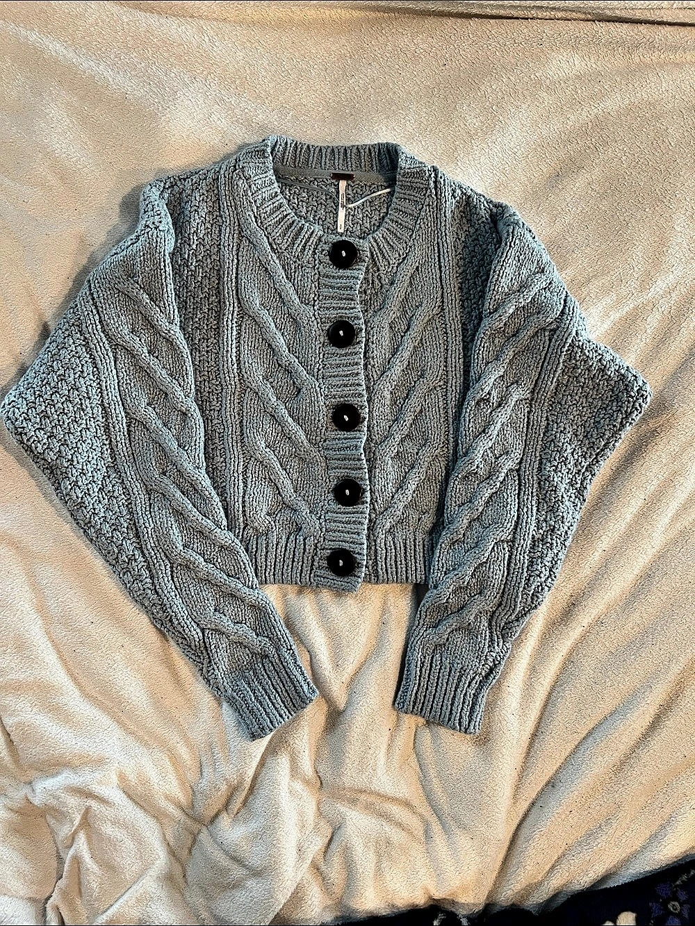 Free People Chunky Cable Knit Cardigan Blue Small